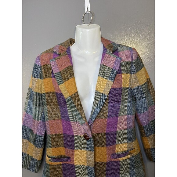 CAbi Jackets & Blazers - CAbi Blazer Womens 2 Multicolor Plaid Wool Blend 3/4 Sleeve Lined Jacket